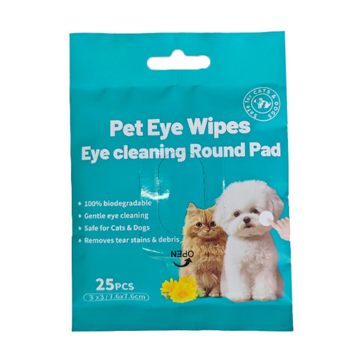 Portable pet eye wipes 25 pads pouch for dogs and cats